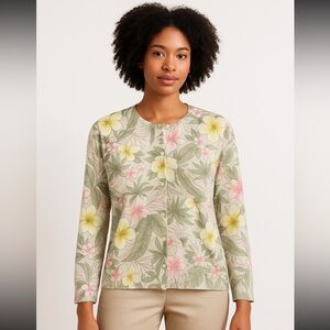 Pendleton Women’s S Silk Blend Floral Tropical Cardigan Sweater Button Front